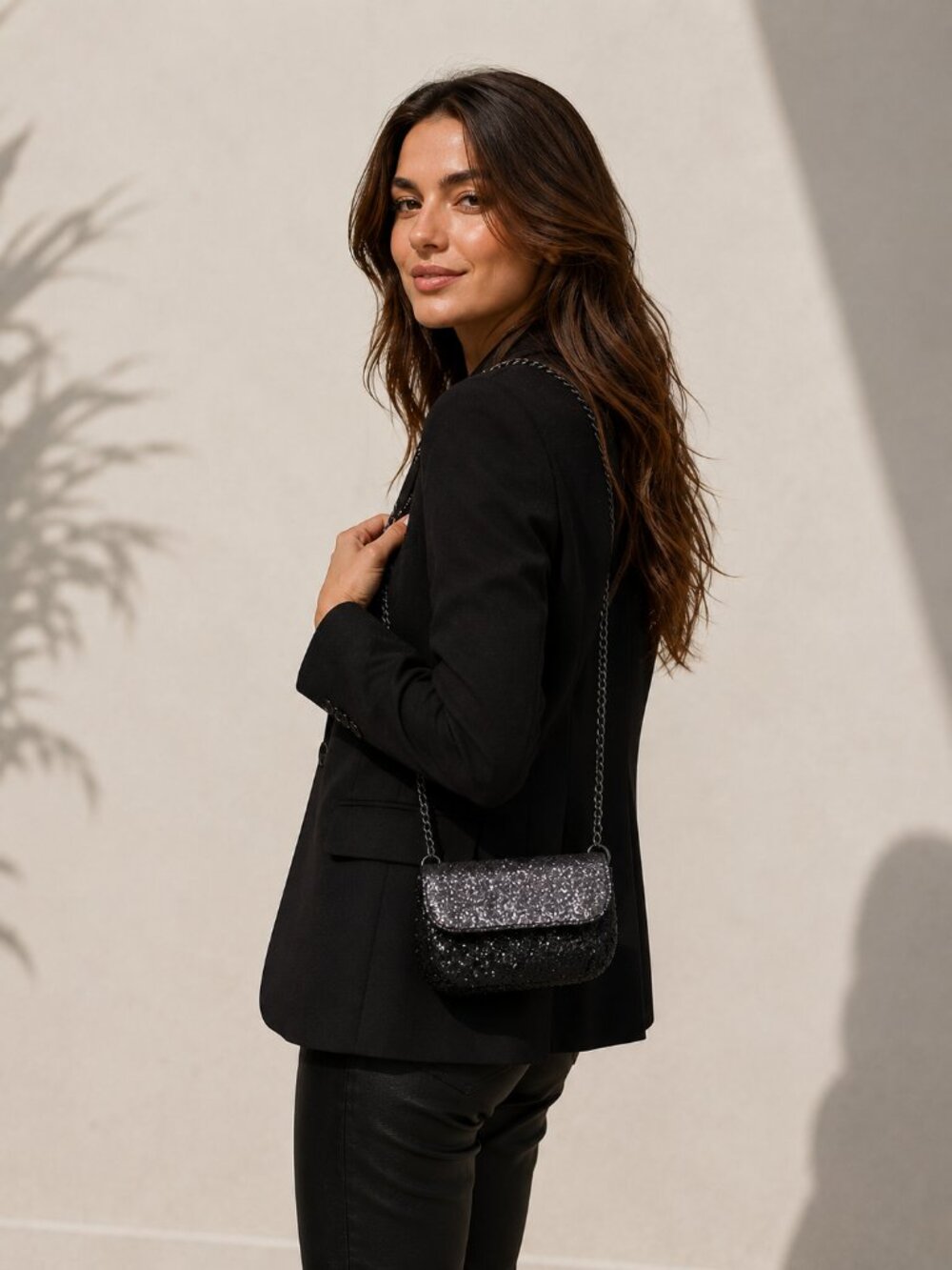 J.Crew Glitter Flap Crossbody Evening Bag Black Silver NWT